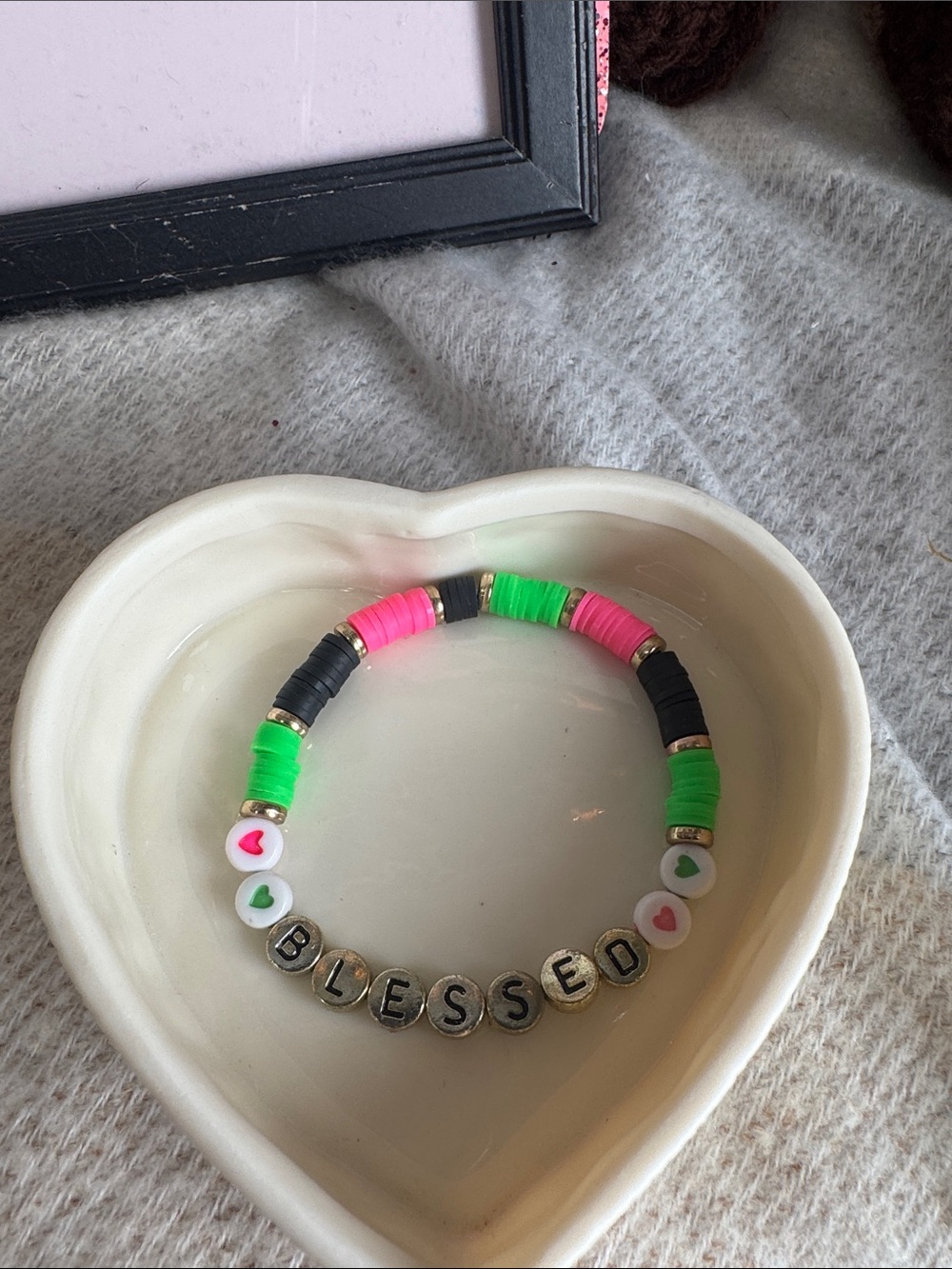 3- Multicolor Beaded Stretch Bracelet with Letter Accents